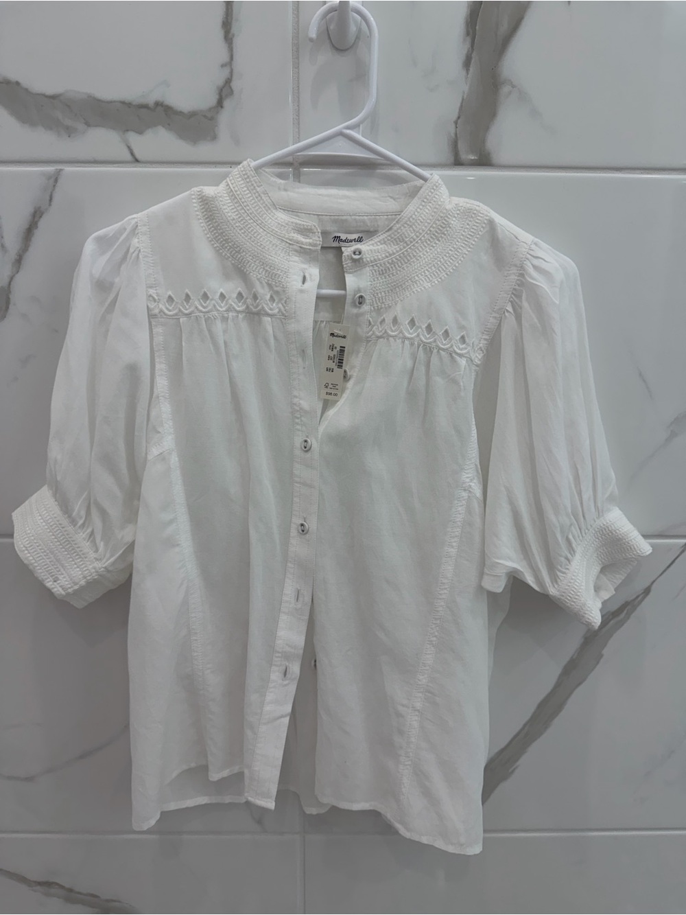 Madewell White Embroidered Yoke Button-Front Blouse